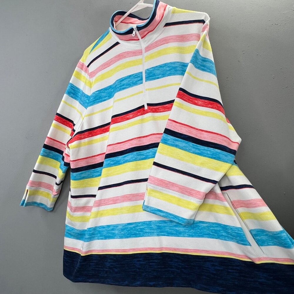 T by Talbots Half Zip Pullover Plus Size 3X Striped Multicolor Pockets Mock Neck - Picture 3 of 8